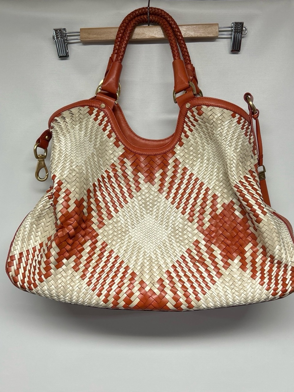 Cole Haan Woven Tote in Cream and Burnt Orange